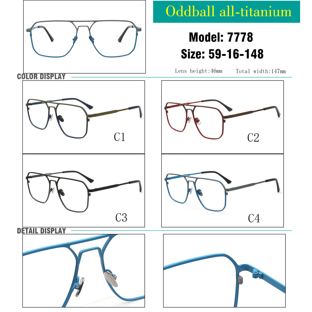 mike | Monturas de anteojos piloto de titanio de gran tamaño de los años 80 para hombre | Gafas cuadradas vintage de doble puente en dos tonos