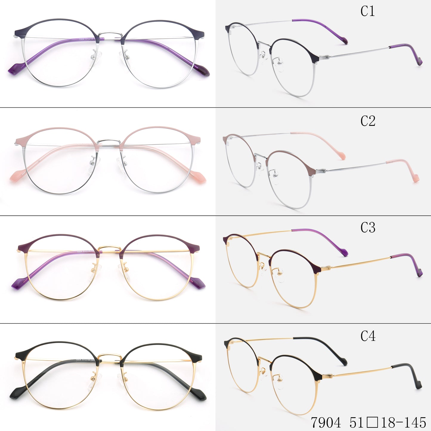 Libby | Gafas redondas modernas con montura completa para mujer | Marco de metal fino rosa morado.