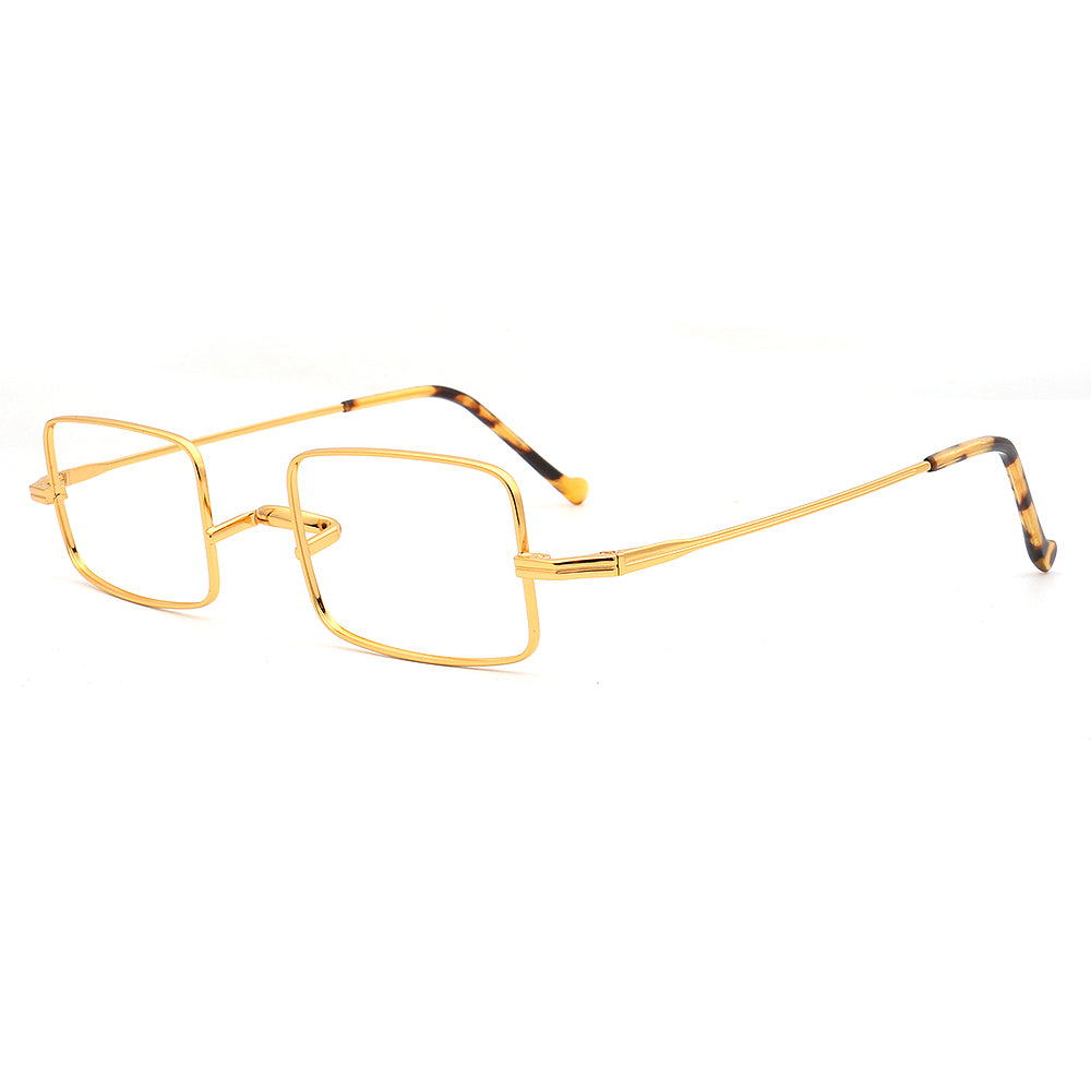 gold rectangle square titanium eyeglasses frames
