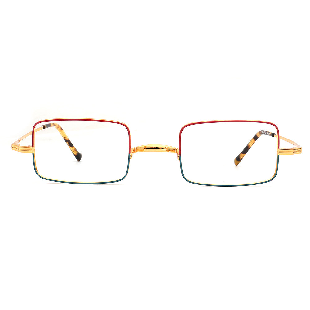 square titanium spectacles gold red green