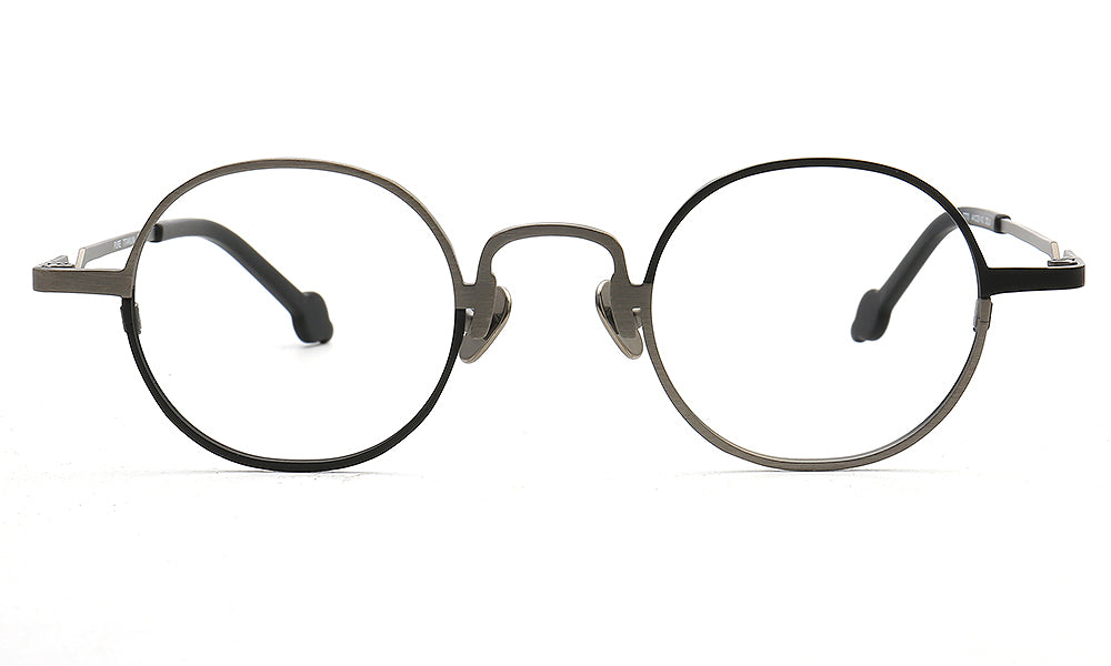 grey black round titanium eyeglass frames for men