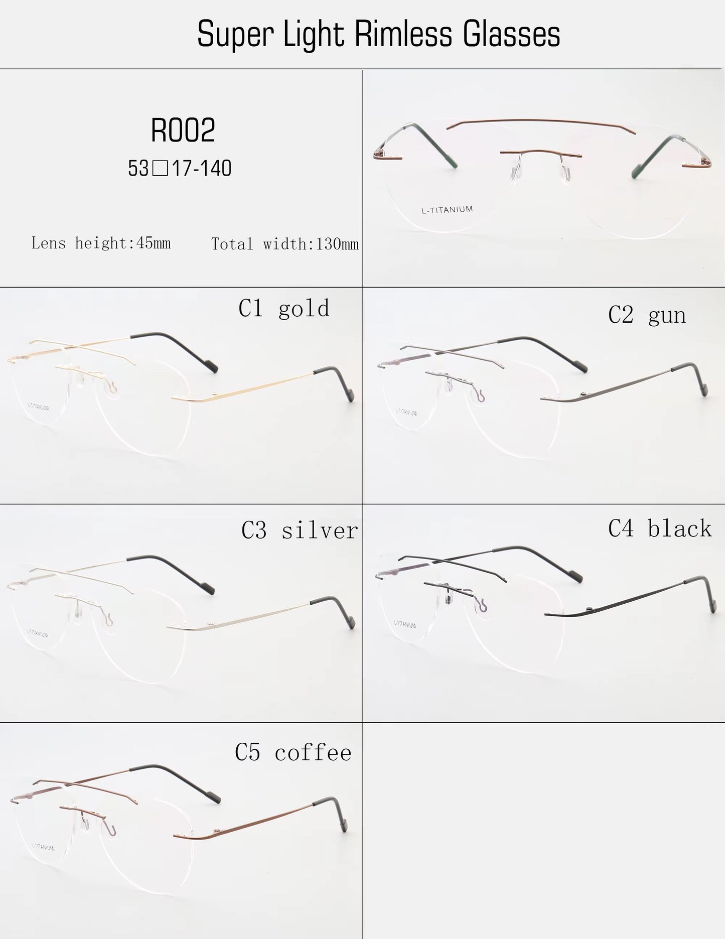 Jacob | Monturas de gafas de aviador sin montura para hombre