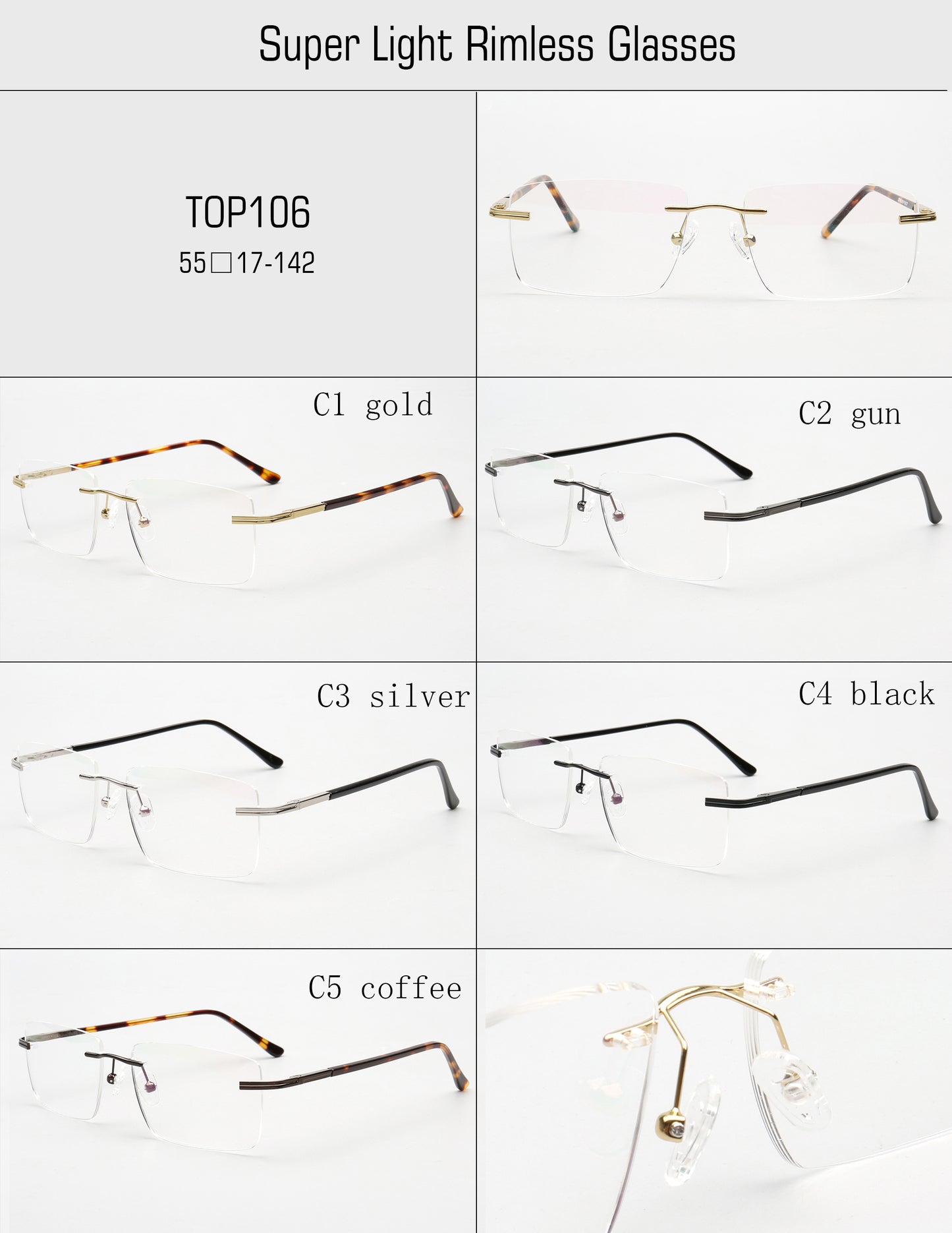 Thomas | Monturas rectangulares sin montura para gafas de negocios para hombre