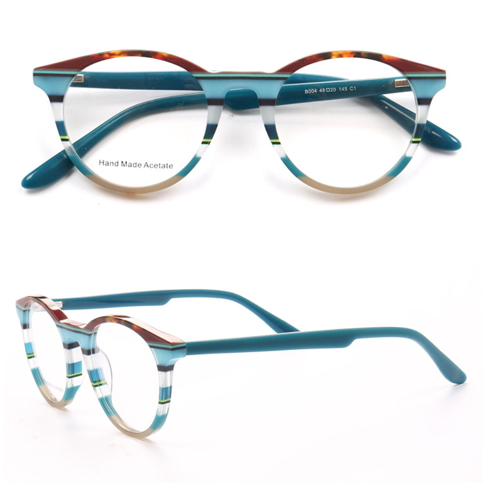 Bailey | Mens Round Fashionable Striped Eyeglass Frames | Trendy Eyewear Frames for Women Red Pink
