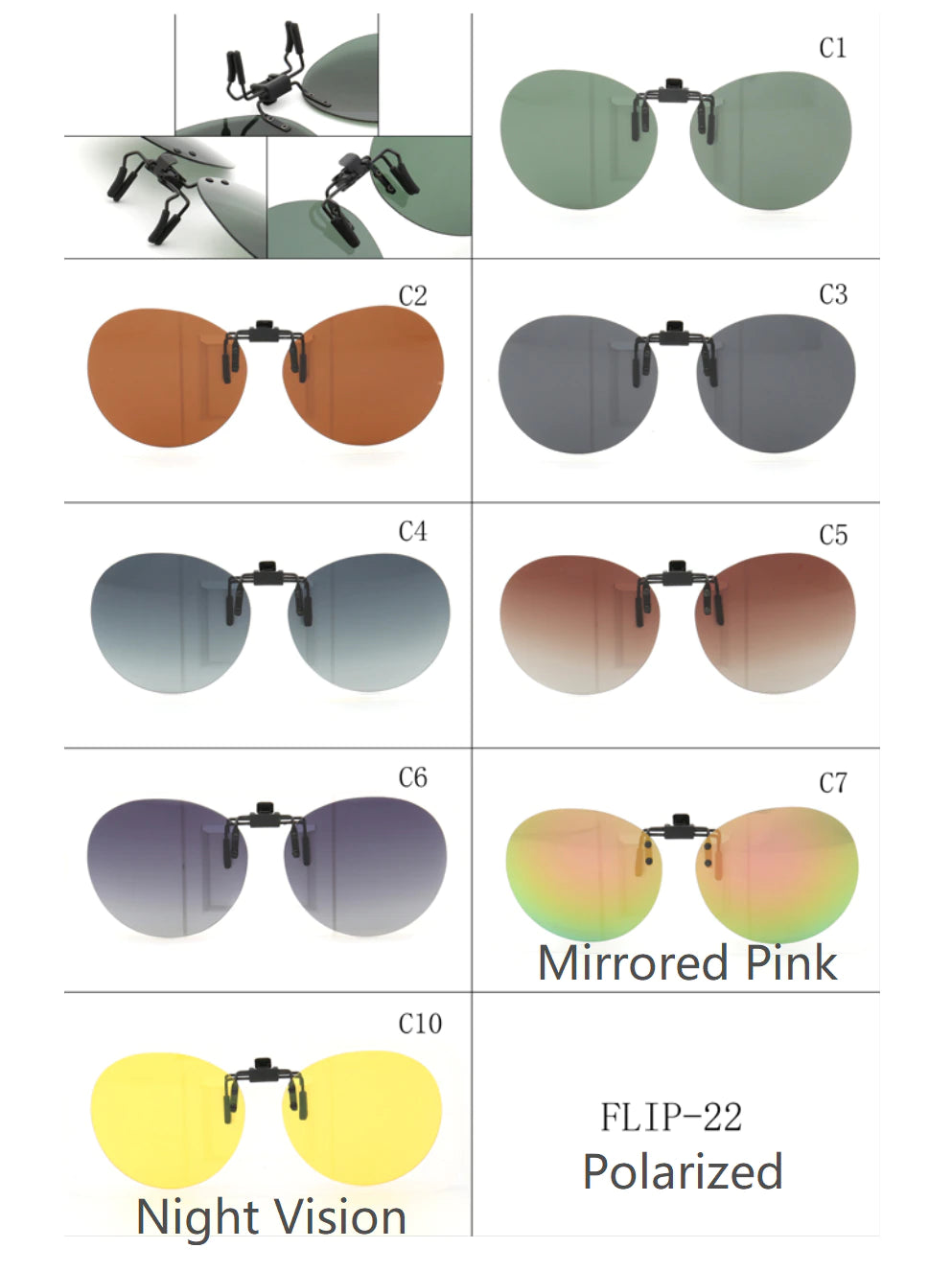 Clip rond sur lunettes de soleil polarisées rabattables | Protection UV pour vêtements d'extérieur Vision nocturne noire