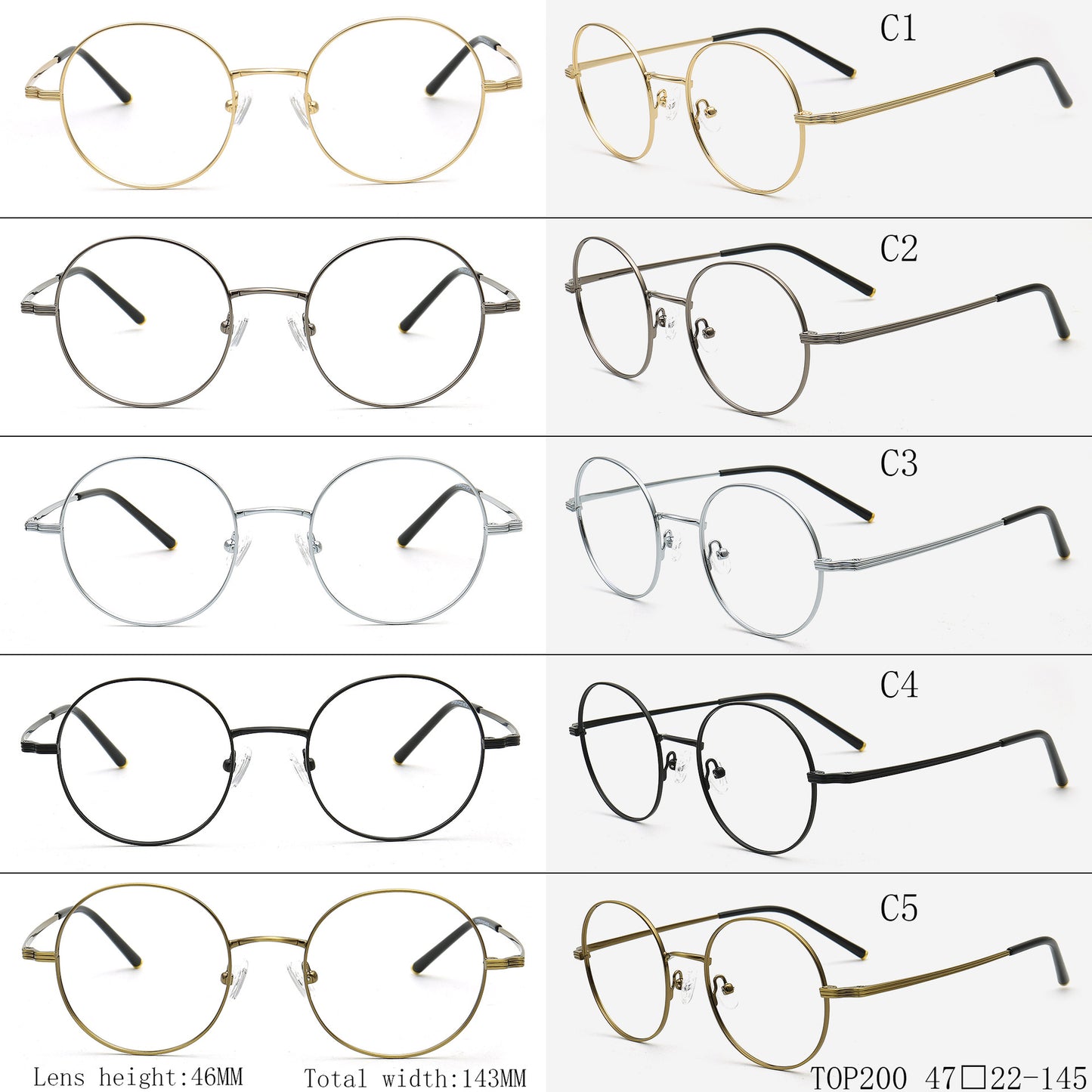 nerd round eyeglass frames light metal