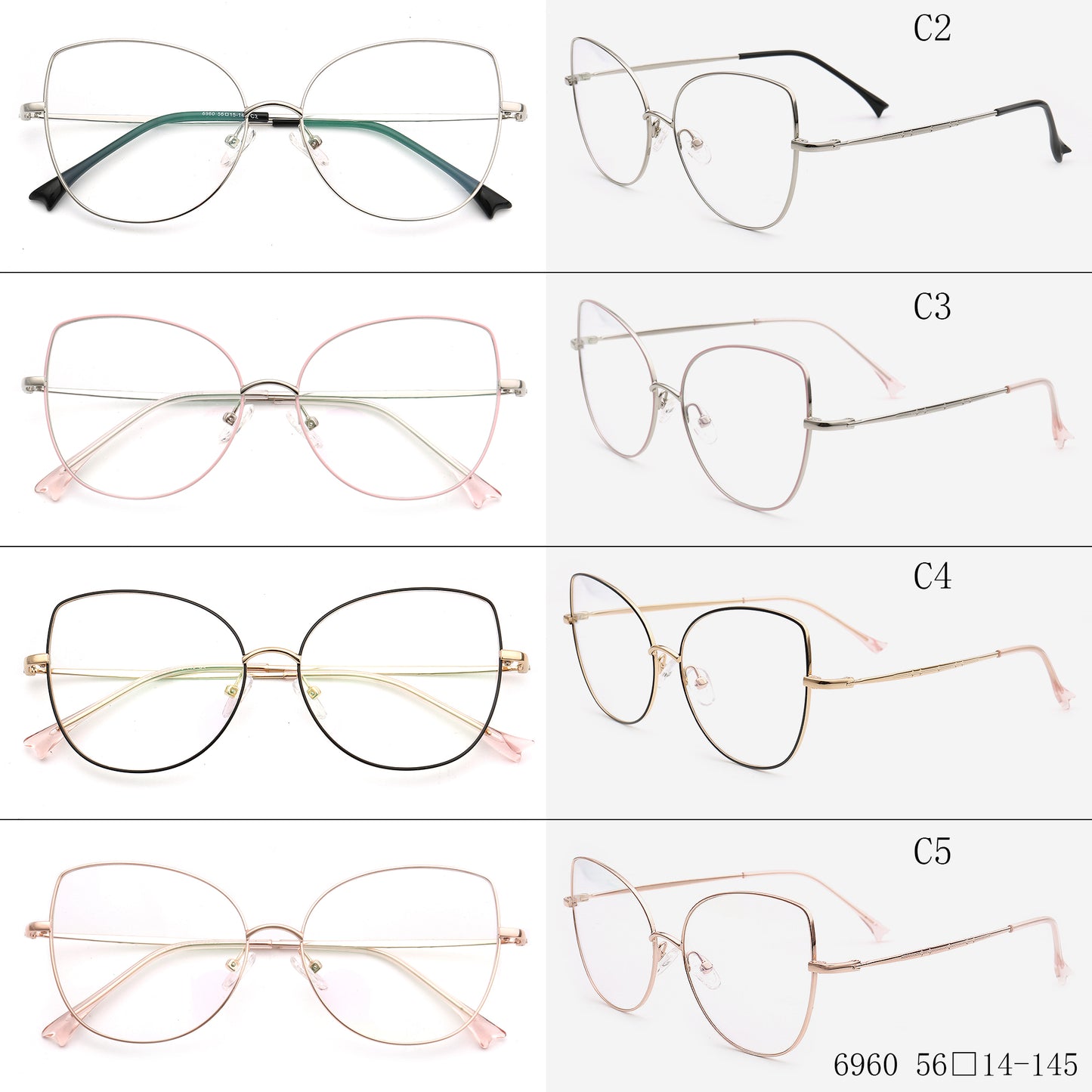 Thin metal butterfly shaped eyeglasses for women