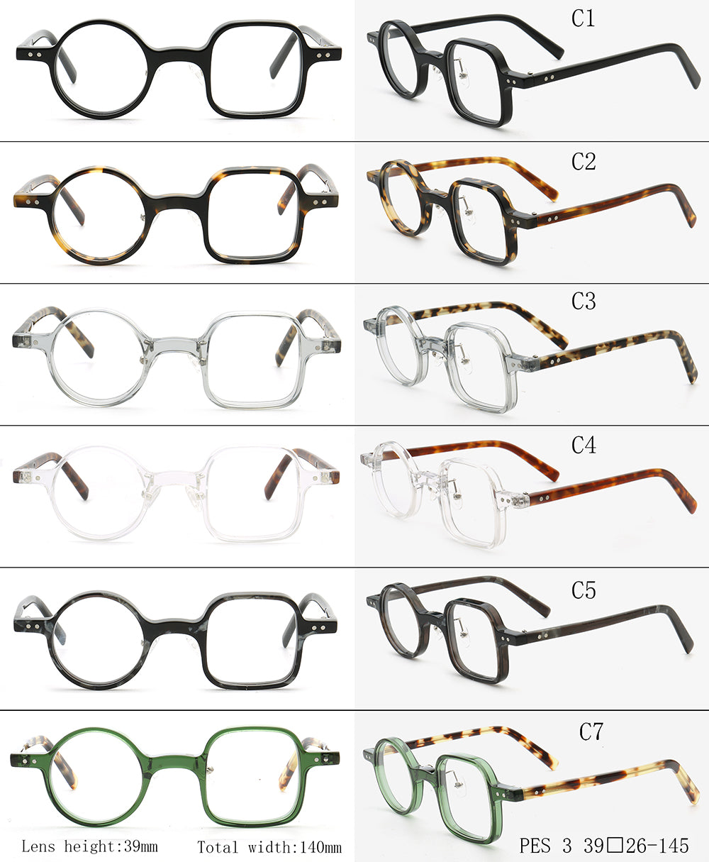 Harper | Lunettes rondes et carrées rétro dépareillées | Lunettes de vue uniques en acétate avec motif écaille de tortue