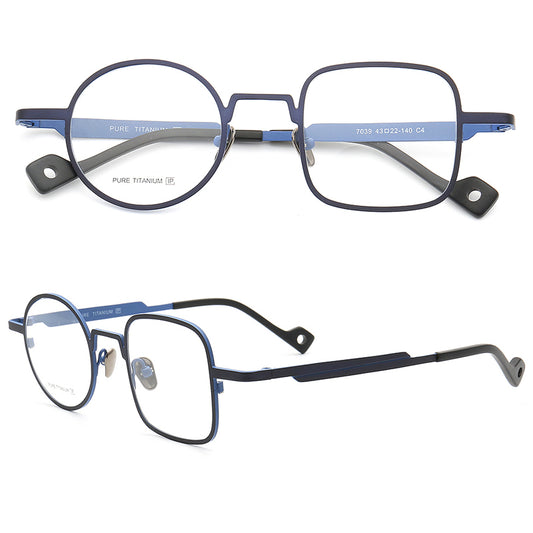 Mismatch square and round titanium eyeglasses