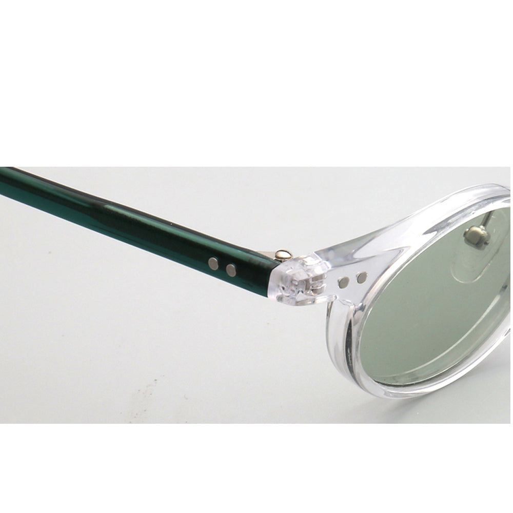 Temple of green clear oval sunglasses