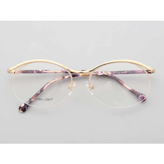  half-rim eyeglasses in gold and purple front view