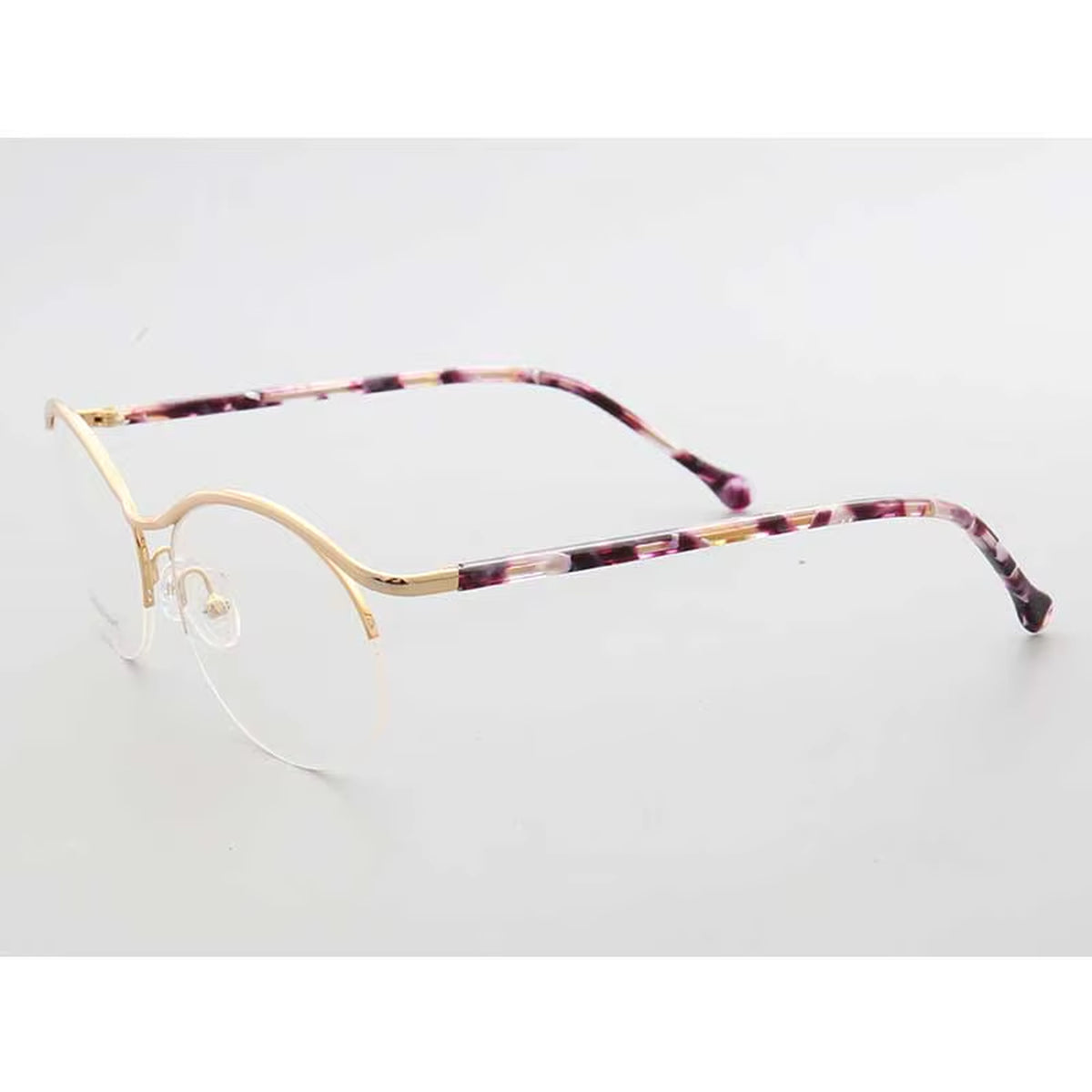 half-rim eyeglasses in gold and purple side view