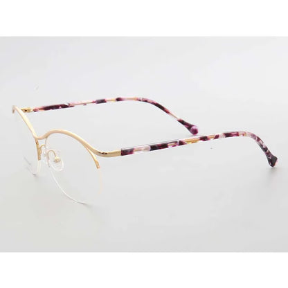 half-rim eyeglasses in gold and purple side view