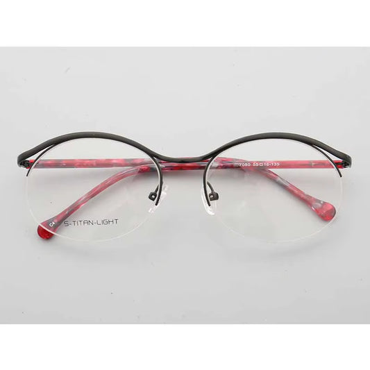 half-rim eyeglasses in black and red front view