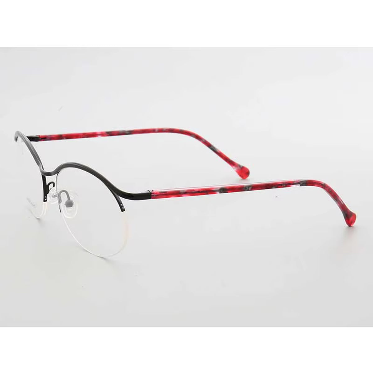 half-rim eyeglasses in black and red side view