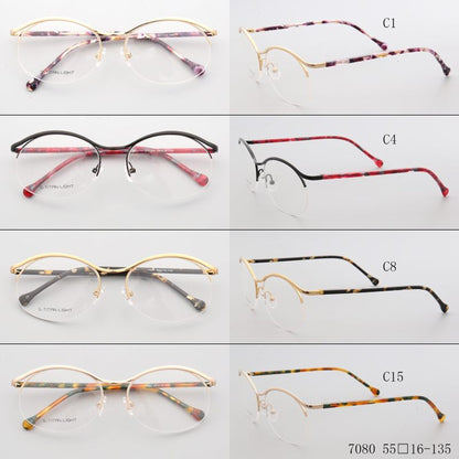 half-rim eyeglasses color options and size chart