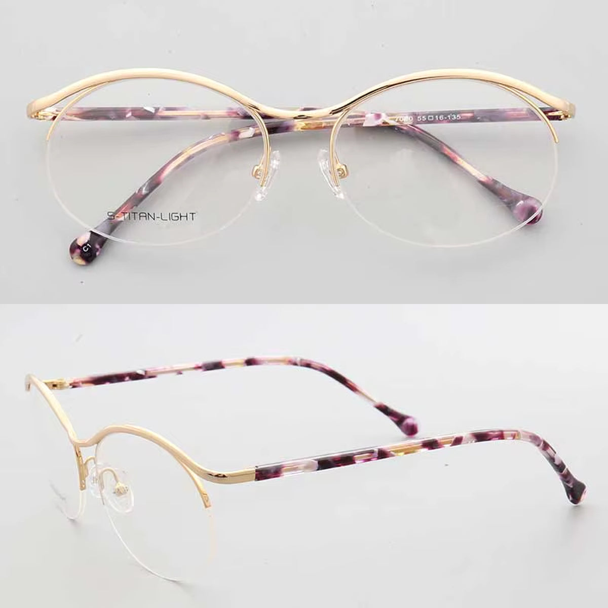 Celeste women's oval half-rim eyeglasses front and side views