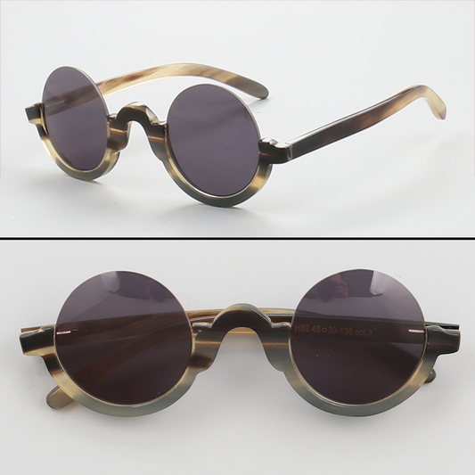 Smith | Handmade Buffalo Horn Round Polarized Sunglasses | Vintage Round Half Rim UV400 Sun Glasses For Men & Women