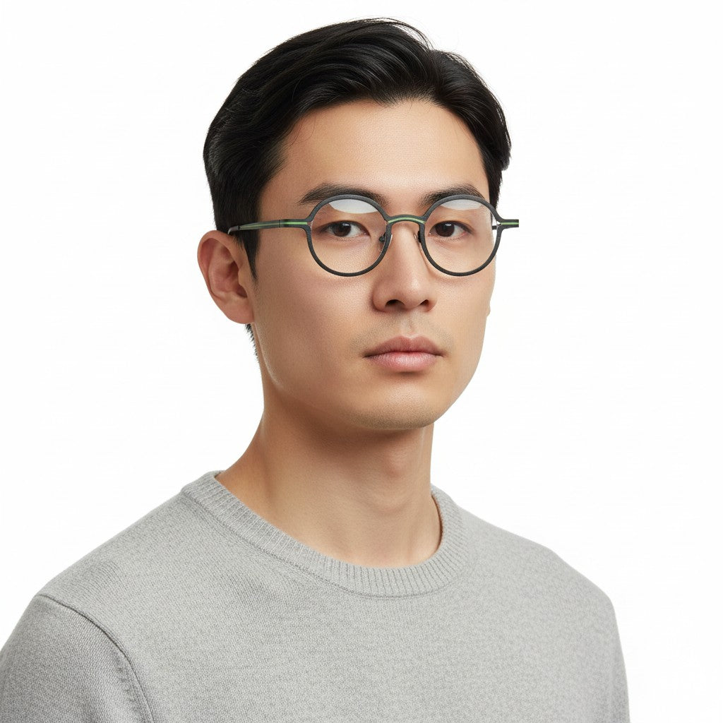 Brunswick | Round Pink Women Titanium Eyeglasses | Retro Striped Green Men Glasses Frames