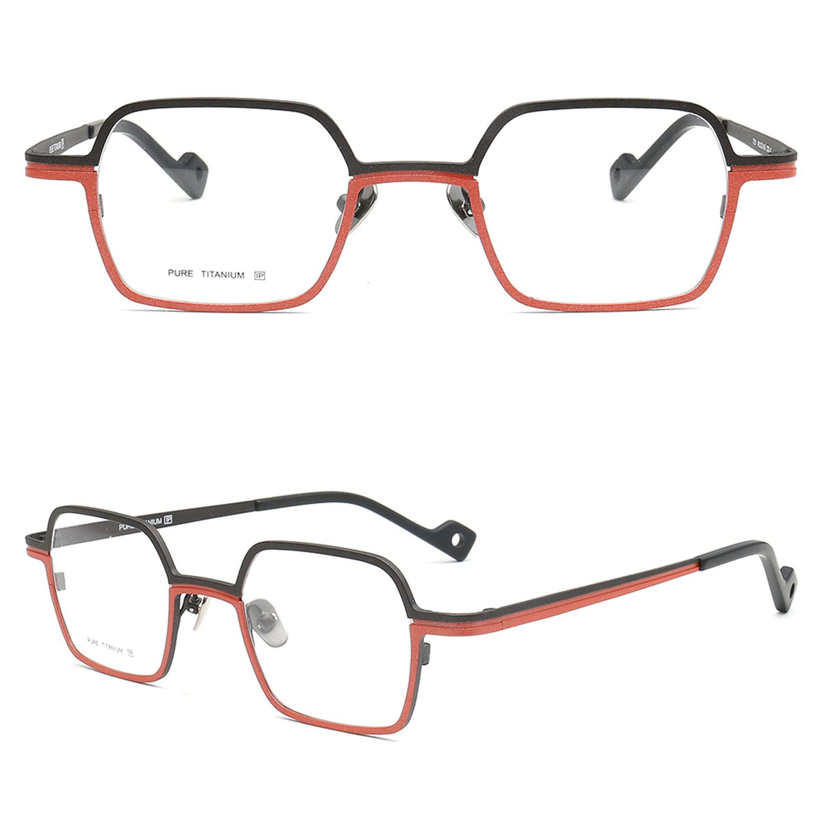 black and red small geometric pure titanium eyeglasses