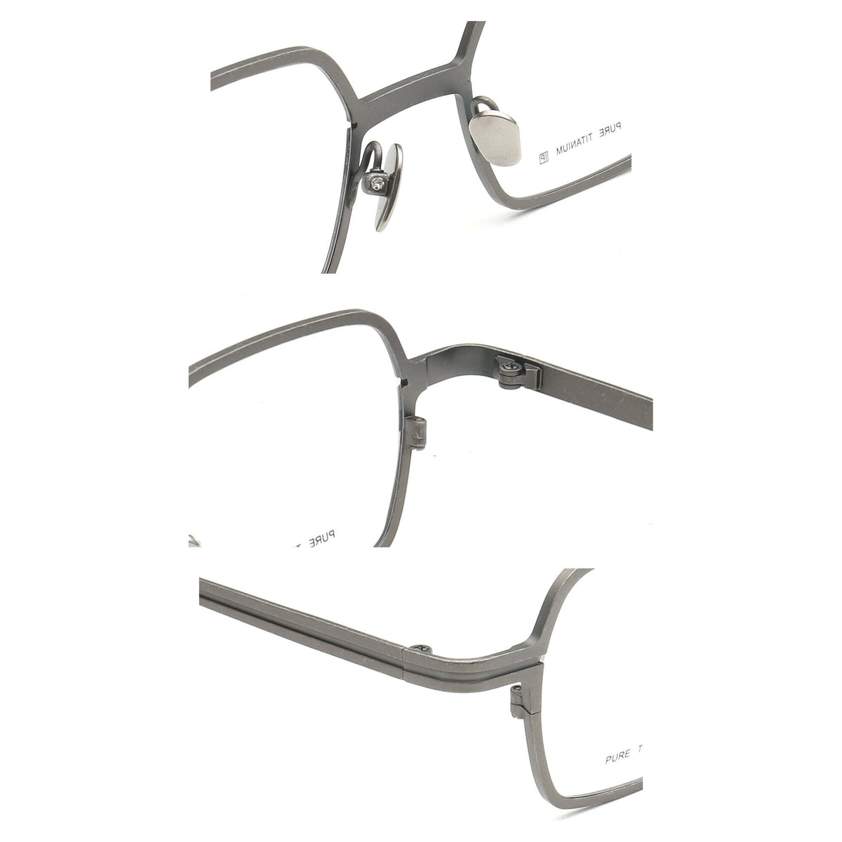 pure titanium eyeglass frames with adjustable nose pads and layered temples