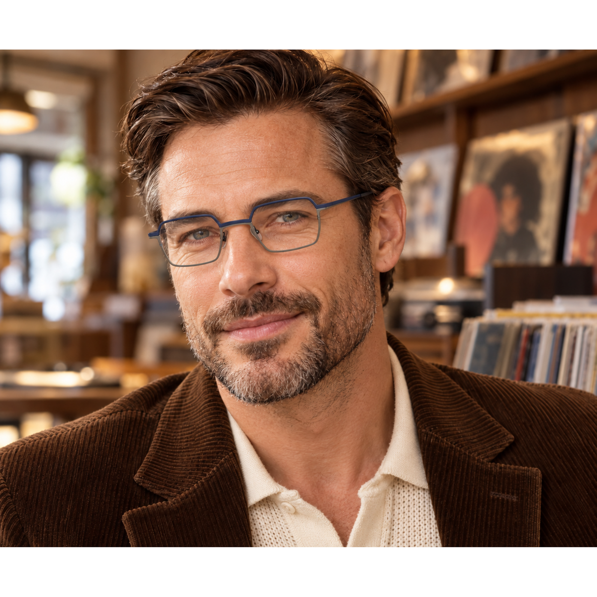 retro men's blue grey titanium glasses frames