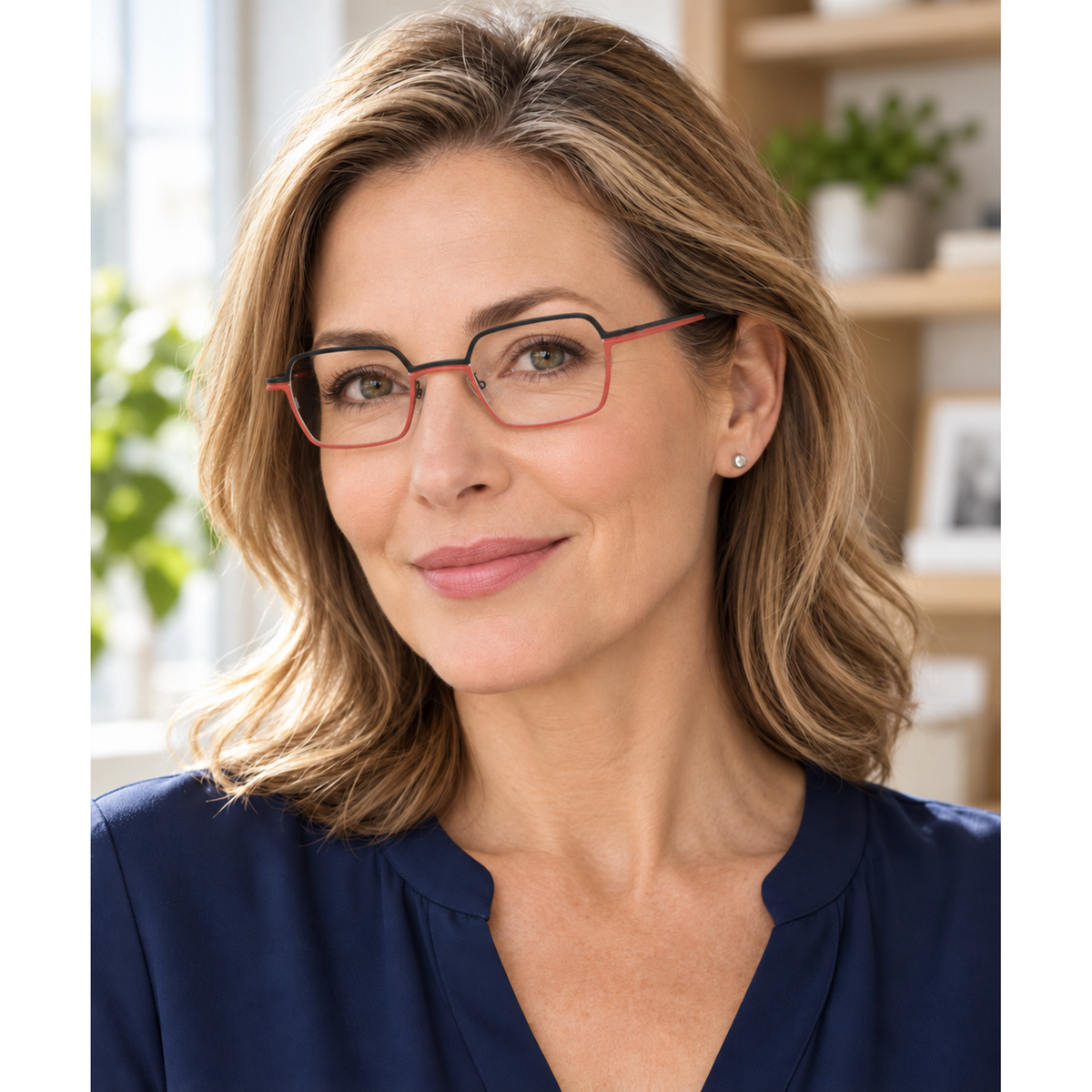 women retro titanium eyeglasses black red