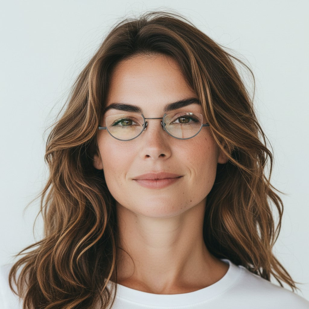 Brea | Gafas de titanio modernas de media montura para mujer | Monturas geométricas de ojo de gato semi sin montura