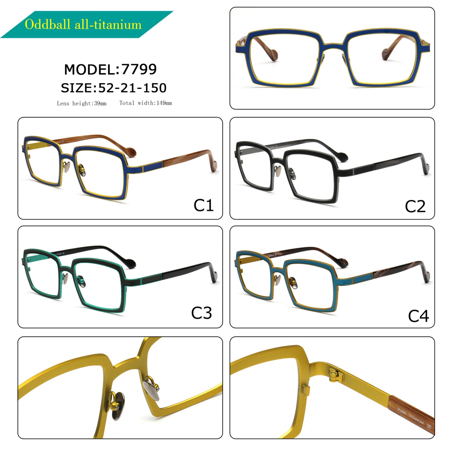 Eden | Chic Two Toned Square Titanium Prescription Spectacles