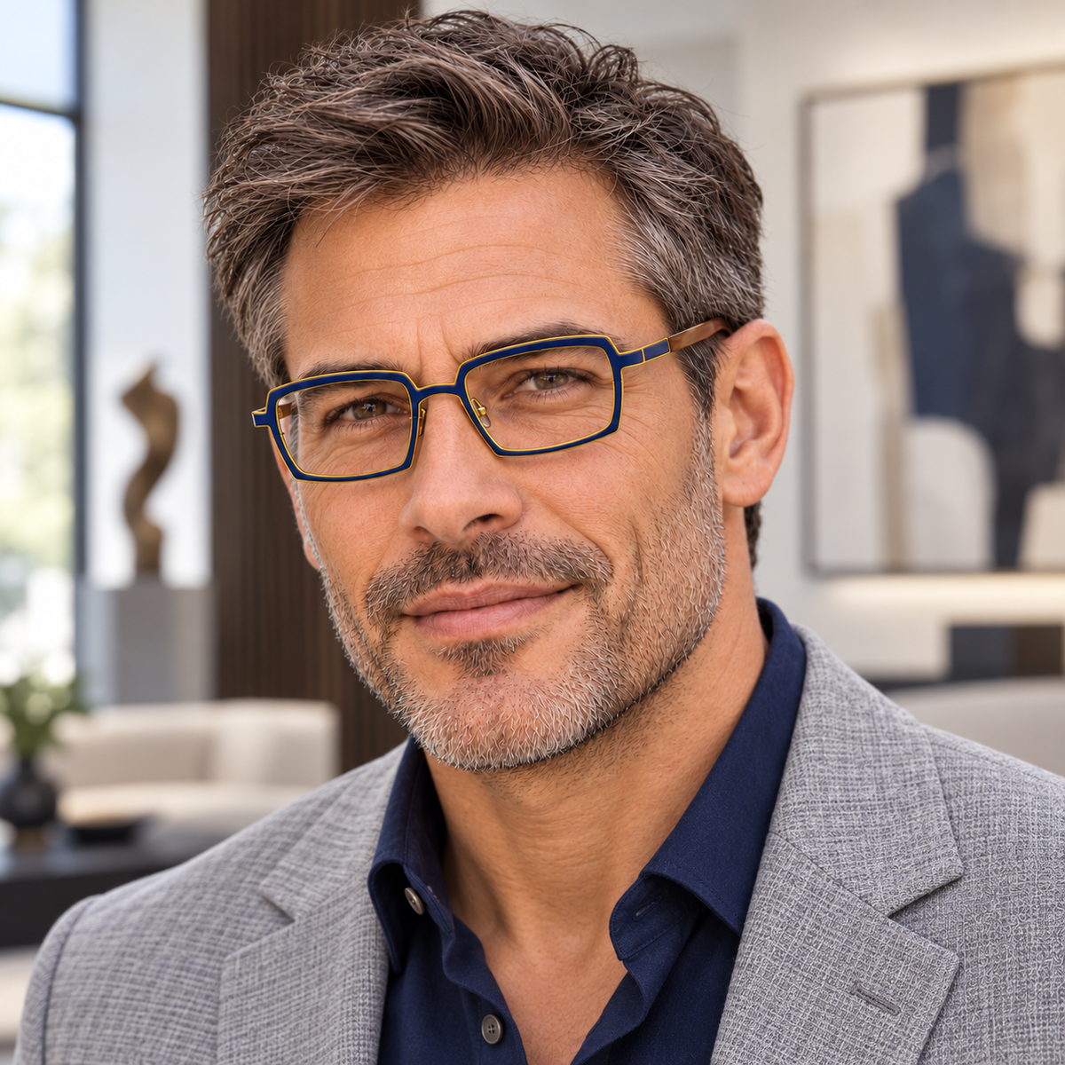 blue yellow titanium eyeglasses for men