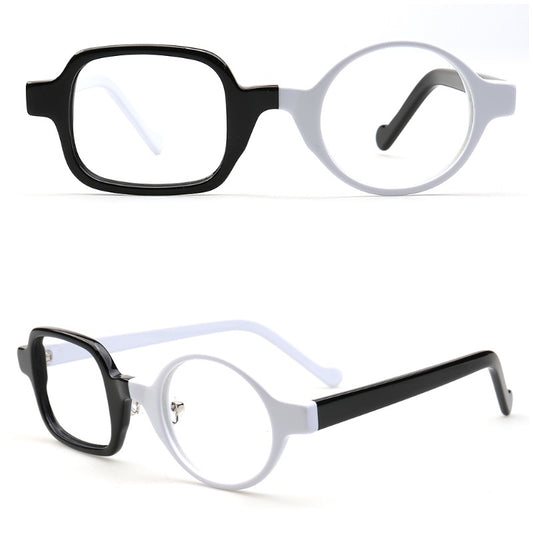 black white mismatch eyeglass frames