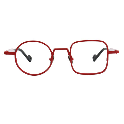 red titanium square round eyewear frames
