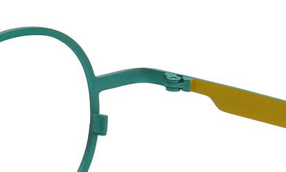 green temple of titanium eyeglass frames