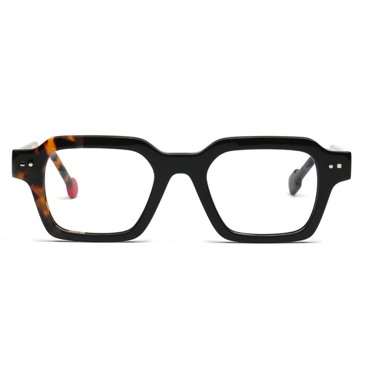 Koa black and tortoise square acetate eyeglasses, front view