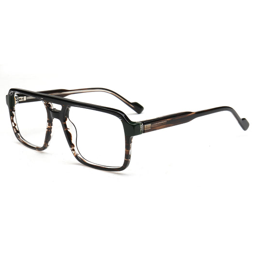 Chase dark tortoise and green oversized square acetate eyeglasses, three-quarter view
