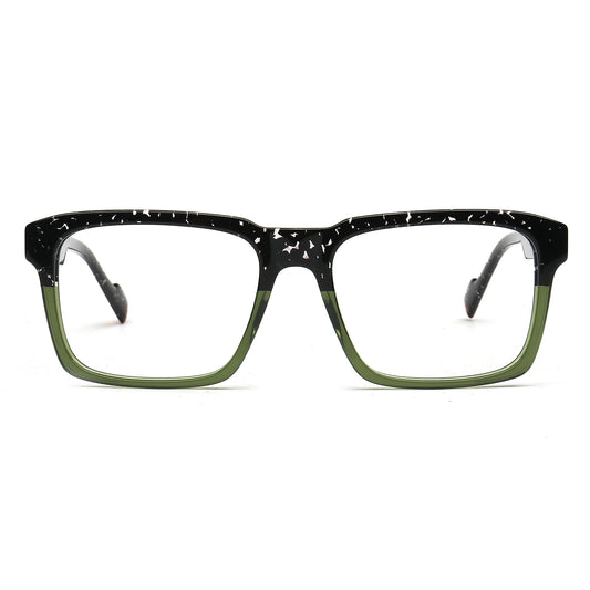 Declan black and green square acetate eyeglasses, front view