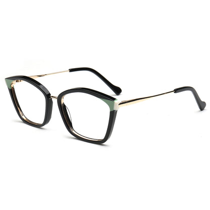 Elodie black and mint cat eye acetate and metal eyeglasses, three-quarter view