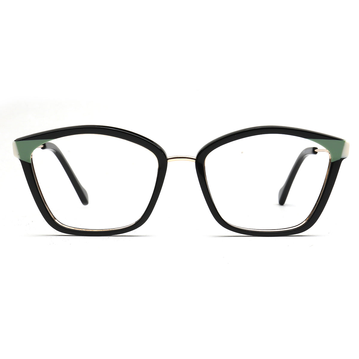 Elodie black and mint cat eye acetate and metal eyeglasses, front view