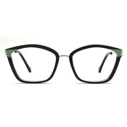 Elodie black and mint cat eye acetate and metal eyeglasses, front view