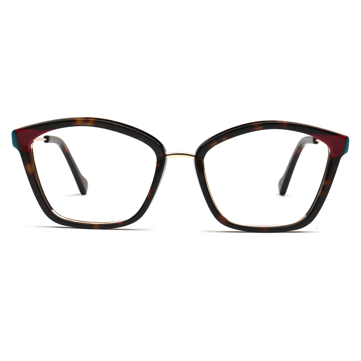Elodie tortoise wine and teal cat eye acetate and metal eyeglasses, front view