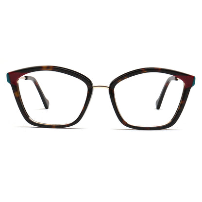 Elodie tortoise wine and teal cat eye acetate and metal eyeglasses, front view