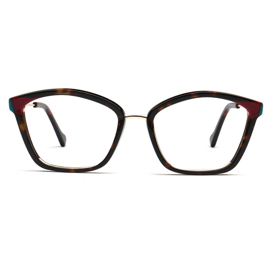 Elodie tortoise wine and teal cat eye acetate and metal eyeglasses, front view