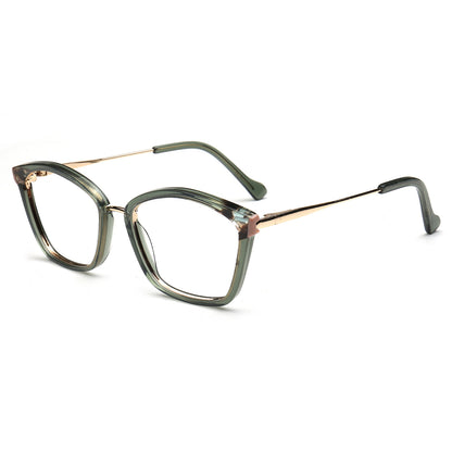 Elodie olive green and brown cat eye acetate and metal eyeglasses, three-quarter view