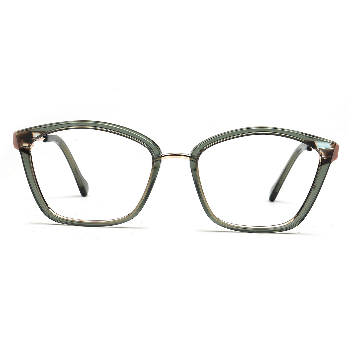 Elodie olive green and brown cat eye acetate and metal eyeglasses, front view