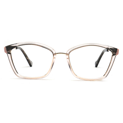 Elodie clear pink and black cat eye acetate and metal eyeglasses, front view