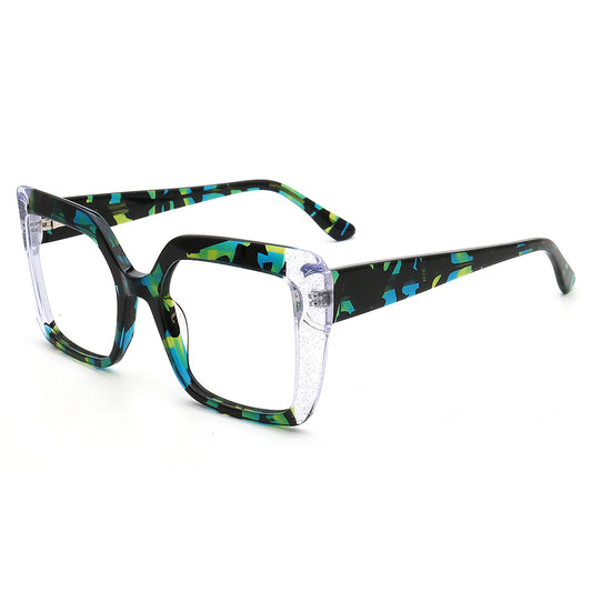 green blue women oversize eyeglass frames