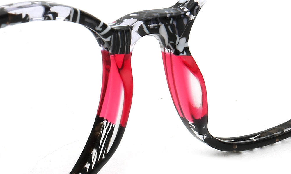red nose pads of acetate eyeglasses frames