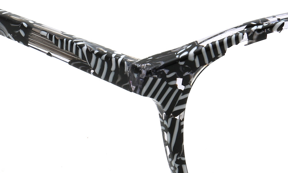 black white temple of eyeglasses frames square
