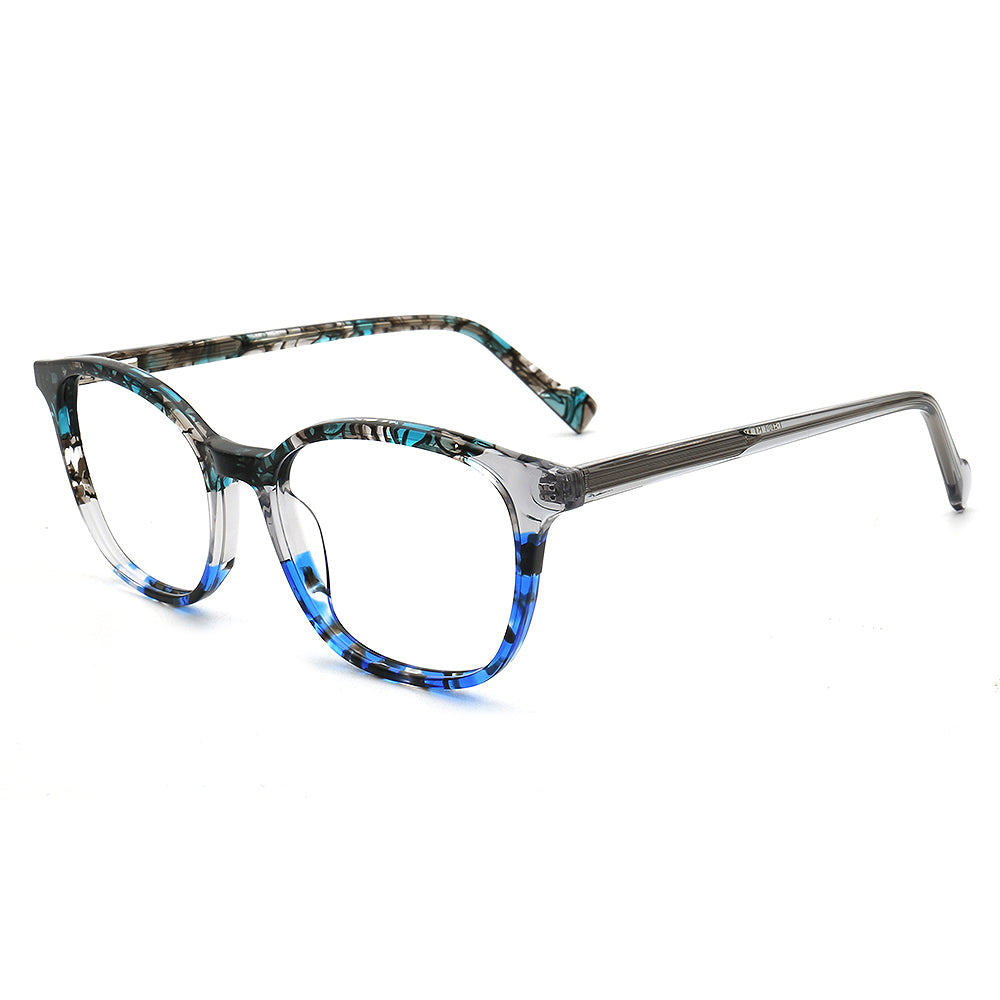 square blue pattern spectacles for men
