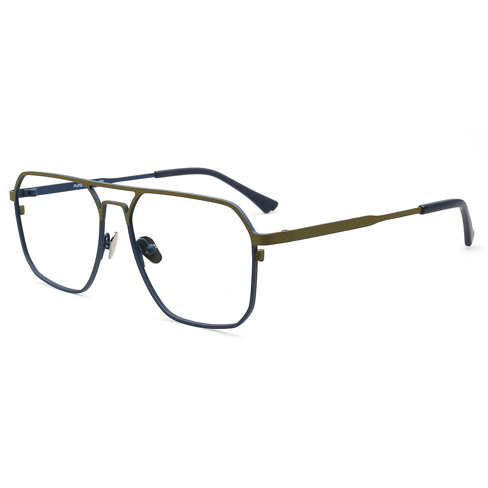 Mike | 80s Oversize Pilot Titanium Eyeglasses Frames for Men | Vintage Double Bridge Square Eyewear Two Tone